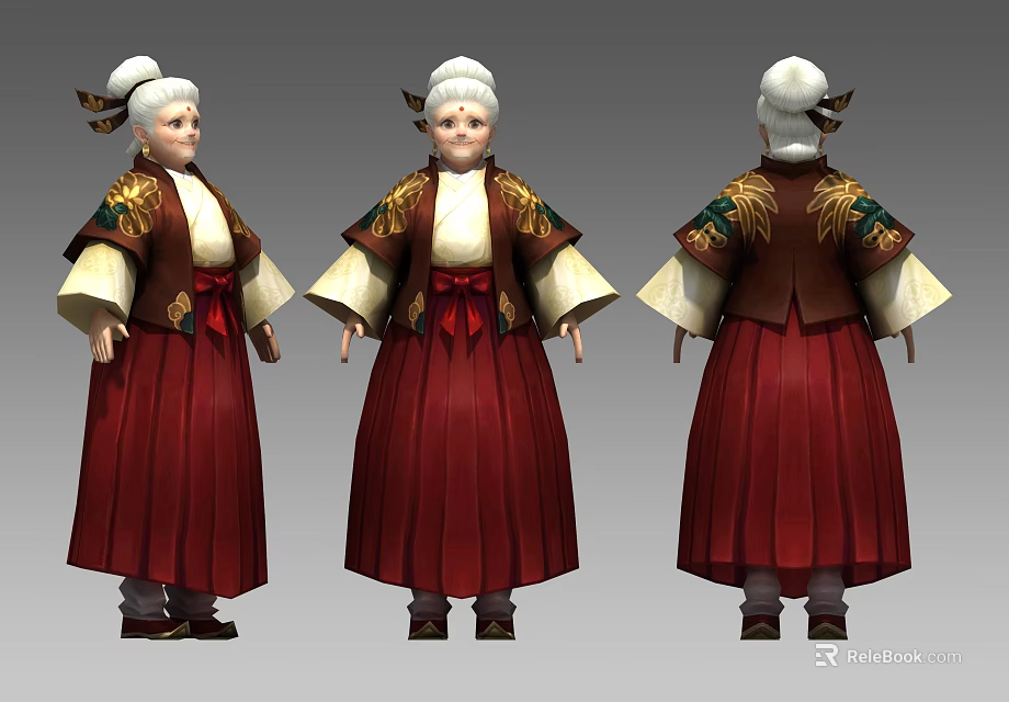 Traditional Female Character With Phoenix Decorations Three Angles View Costume Design 3d model 