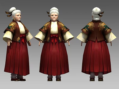 Traditional Female Character With Phoenix Decorations Three Angles View Costume Design 3d model
