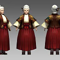 Traditional Female Character With Phoenix Decorations Three Angles View Costume Design 3d model