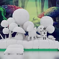 White Balloon Shaped Decor With Animal Figure And Green Base Platform 3d model