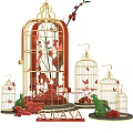 Elegant Golden Birdcages With Red Flowers Butterflies Love Is Round Solana