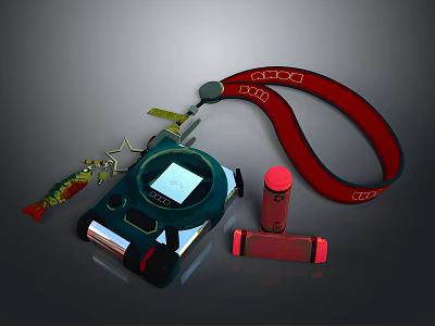 Red GODO Lanyard With Device Screen Star Pendant And Cylindrical Object 3d model