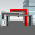 Modern Entrance Gate With Red Accent And Gray Frame Architectural Design