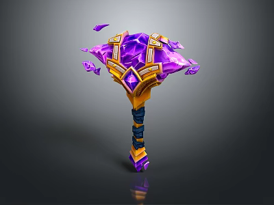 Purple Glowing Gem Encrusted Hammer Fantasy Weapon With Golden Accents And Shattered Parts 3d model