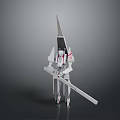 Mechanical Character with Spiked Head White Red Design Standing on Long Legs Holding Long Weapon