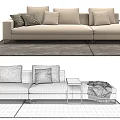 Modern Beige Sectional Sofa With Pillows Side Table And Throw Blanket 3d model
