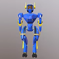 Blue And Yellow Mechanical Robot Character With Futuristic Design Standing Pose