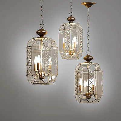 Elegant Hanging Glass Chandeliers With Brass Frame And Candle Shaped Bulbs 3d model