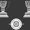 Silver Plated Trophy With Dual Handles And Black Base Hexagonal Accents Shiny Surface