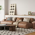 Stylish Sofa Coffee Table With Decorative Pillows Blanket Side Table On Black White Checkered Rug