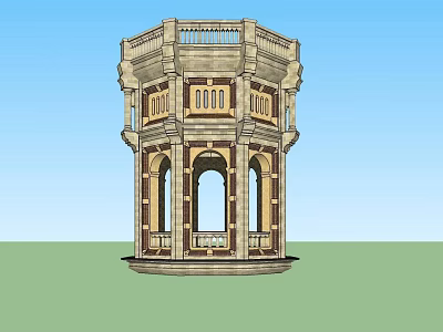Classical Octagonal Building Structure With Arched Doorways Decorative Railings And Multi Level Design 3d model