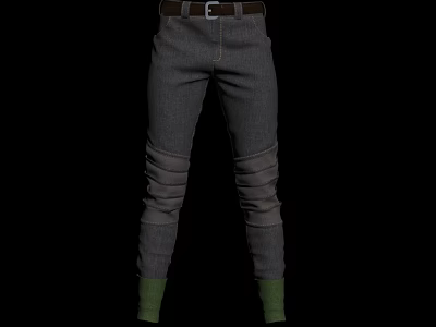 Gray Casual Pants With Brown Belt Pleated Design And Green Socks At Cuffs 3d model