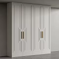 Elegant Modern Wardrobe Design With Sleek White Paneled Doors And Golden Handles