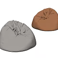 Gray And Brown Leather Bean Bag Chair With Dome Shaped Wrinkled Surface