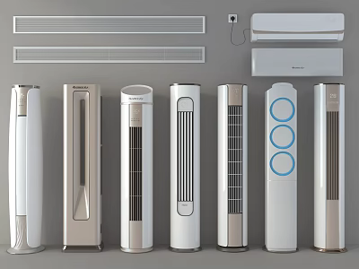 Air Conditioner Fans with Tower and Wall Mounted Units Modern Sleek White Beige Design 3d model