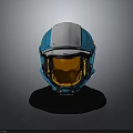 Futuristic Blue And White Helmet With Orange Visor And Modern Protective Design