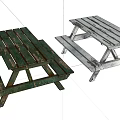 Rustic Green And White Weathered Wood Outdoor Picnic Table And Bench Set
