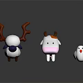Cute White Animal Toys With Brown Antlers Cow And Chicken Figures