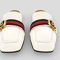 Stylish White Slippers Featuring Gold Metal Buckle And Red Black Stripes