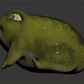 Realistic 3D Frog Model Featuring Green Yellow Body And Yellow Eyes On Black Background