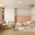 Kids Bedroom Interior With Pink Scalloped Bed Stuffed Toys Desk Chair Balloons And Wooden Floor