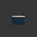 Modern Blue And White Checkout Counter Design With Computer Monitor And Smooth Countertop