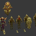 Detailed Game Movie Character Designs With Armored Outfits Weapons And Gem Decorations