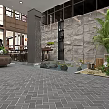 Serene Outdoor Garden Landscape With Stone Wall Water Feature Green Plants And Decorative Rocks