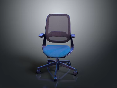 Modern Office Chair With Mesh Back Blue Seat Armrests And Wheeled Base 3d model