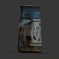 Handcrafted Carved Ceramic Mug With Blue Brown Glaze And Sculpted Patterns On Wooden Base