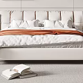 Modern Double Bed With White Orange Headboard White Pillows And Orange Blanket 3d model