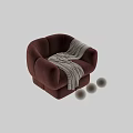 Stylish Dusty Pink Velvet Single Sofa Chair With Striped Throw Blanket For Cozy Living Space