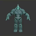 Metallic Robot Character With Spiked Helmet Armored Body And Standing Pose