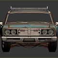 Vintage Rusty Turquoise Car With Roof Rack And Worn Exterior On Dark Reflective Surface