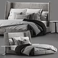 Elegant Modern Double Bed Interior Featuring Soft Pillows Linen Sheets And Minimalist Nightstand 3d model