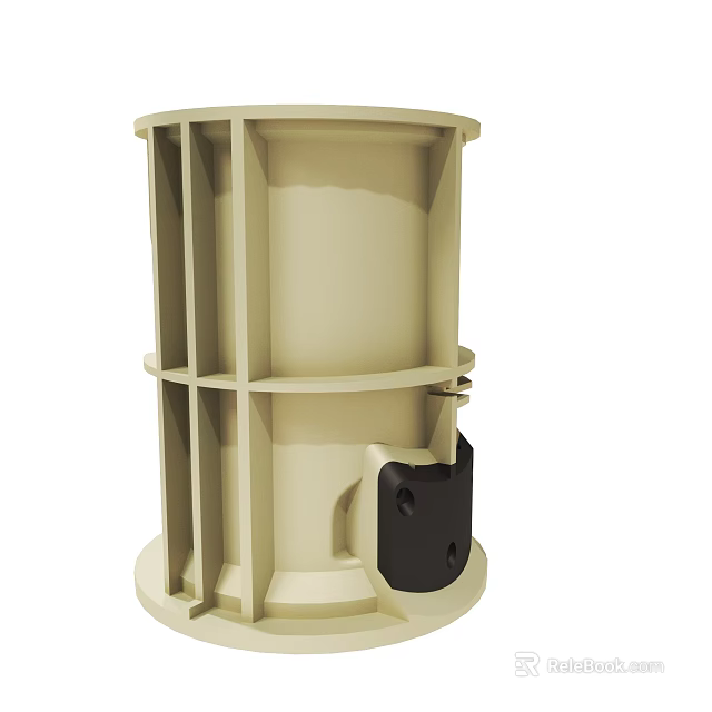Beige Cylindrical Industrial Mechanical Component With Supporting Frames And Black Base 3d model 