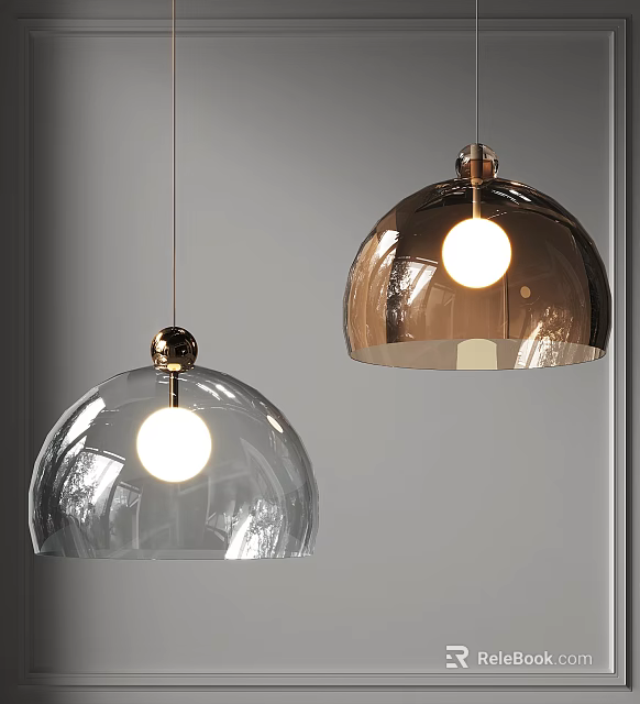 Elegant Modern Transparent And Gold Hemispherical Pendant Lights With Shiny Finish 3d model 