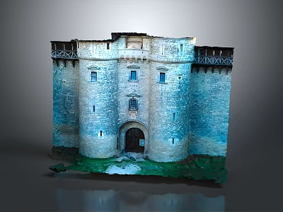 Cartoon Style Medieval Castle Scene With Tower Arched Door Windows And Green Grass 3d model