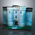Cartoon Style Medieval Castle Scene With Tower Arched Door Windows And Green Grass