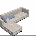 L Shaped Beige Sectional Sofa With Blue Cushions In Modern Bright Interior 3d model