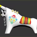 White Bull Shaped Decorative Furniture With Yellow Horns And Colorful Striped Patterns