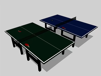 Green and Blue Table Tennis Tables as Sports Equipment with Ping Pong Rackets and Balls 3d model
