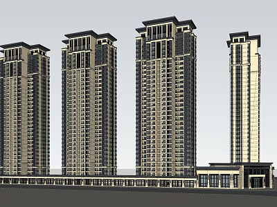 Modern High Rise Residential Buildings With Commercial Podium And Contemporary Facade 3d model