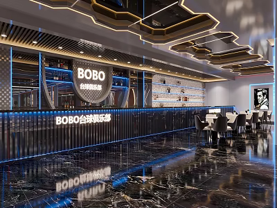 BOBO Billiard Room Modern Interior With Stylish Lighting Bar Counter And Seating 3d model