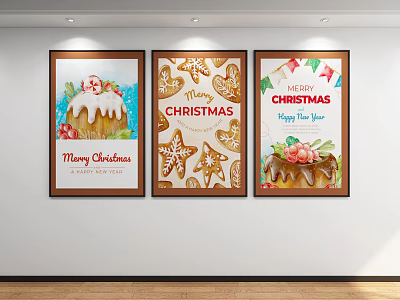 Festive Christmas Abstract Paintings With Gingerbread Cookies Cake And Merry Christmas Text For Wall Decor 3d model