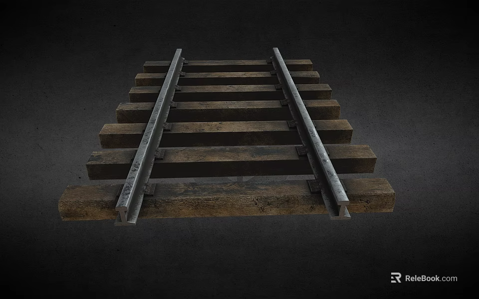 Train Traveling on Railroad Tracks with Wooden Sleepers and Steel Rails 3d model 