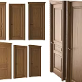 Three Wooden Hinged Doors With Decorative Frames And Various Panel Styles 3d model