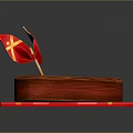 Heart Shaped Chocolate Cake on Red Gold Checkered Mat With Decorative Flag