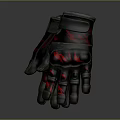 Red And Black Patterned Gloves With Leather Straps And Protective Design