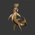 Golden Statue Of Female Figure Riding Shark Decorative Art Piece